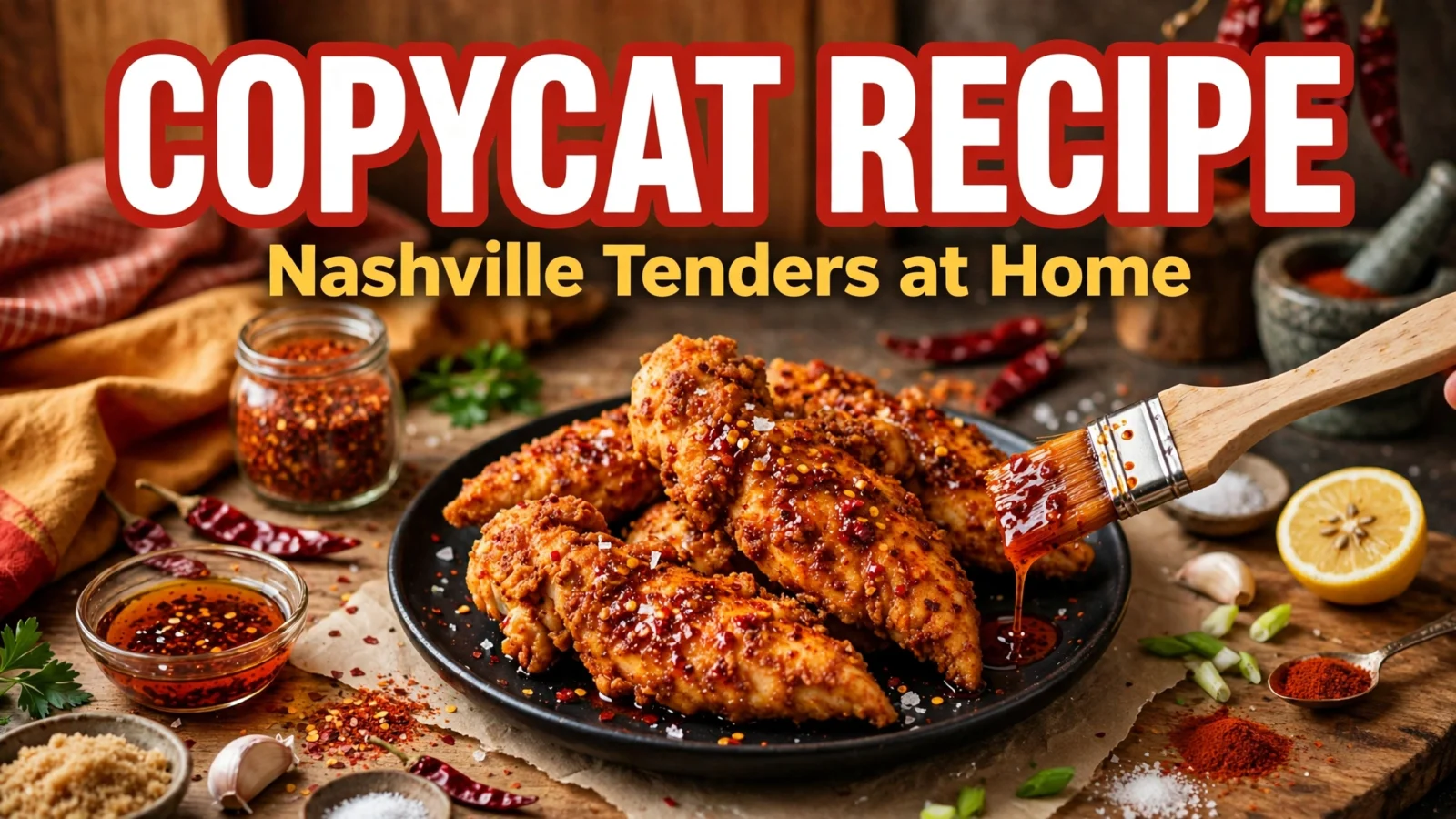 Copycat Dave's Hot Chicken recipe — homemade Nashville-style tenders with chili oil being brushed on